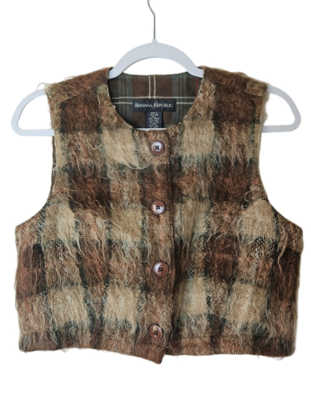 Banana Republic Mohair Wool Blend Cropped Vest Vintage 90's Size M fuzzy shaggy